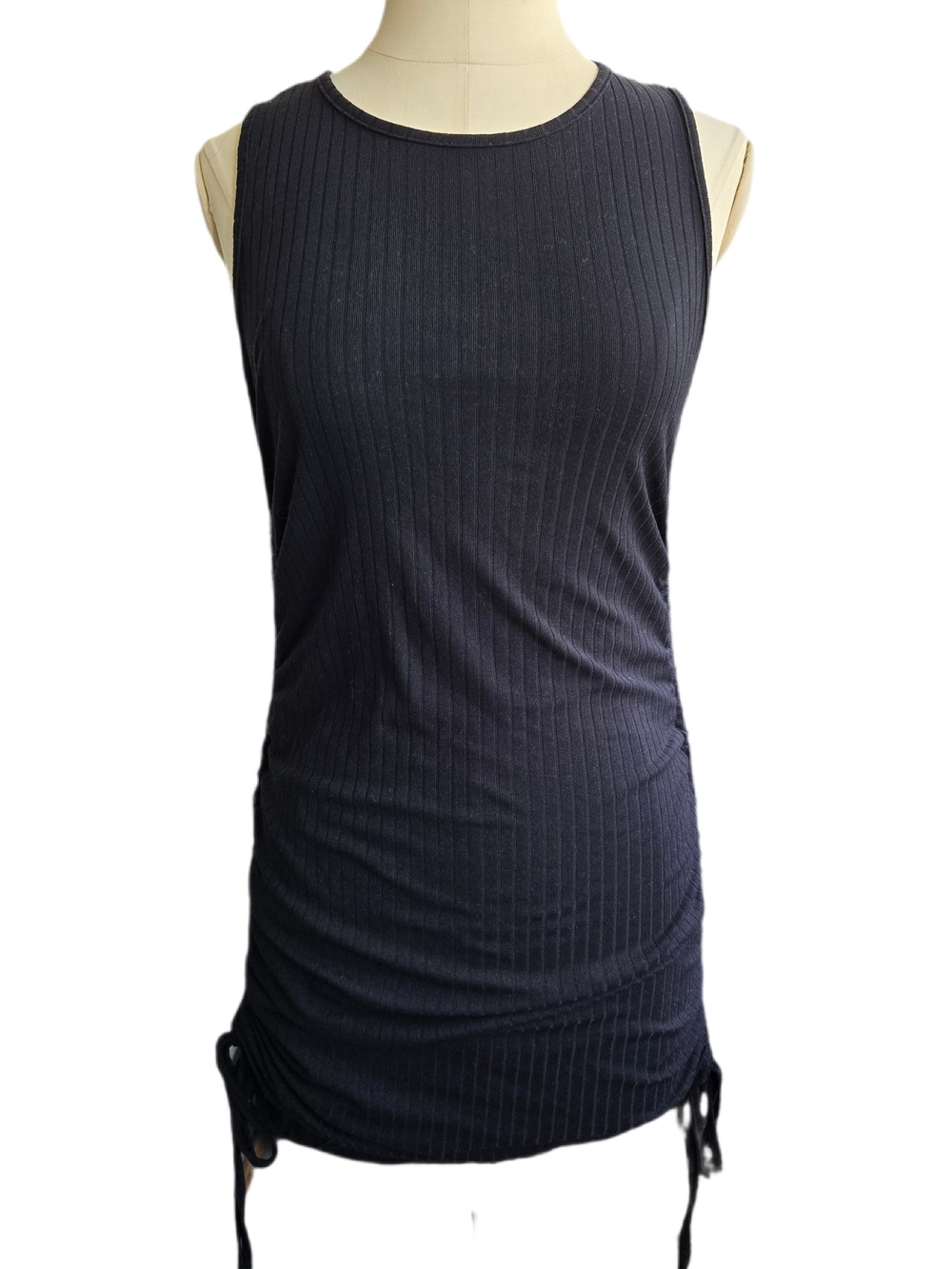 Ardene Black Ribbed Drawstring Tank Dress